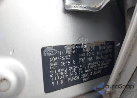 2003 Hyundai Santa Fe from USA, damaged, VIN KM8SB12B03U418249